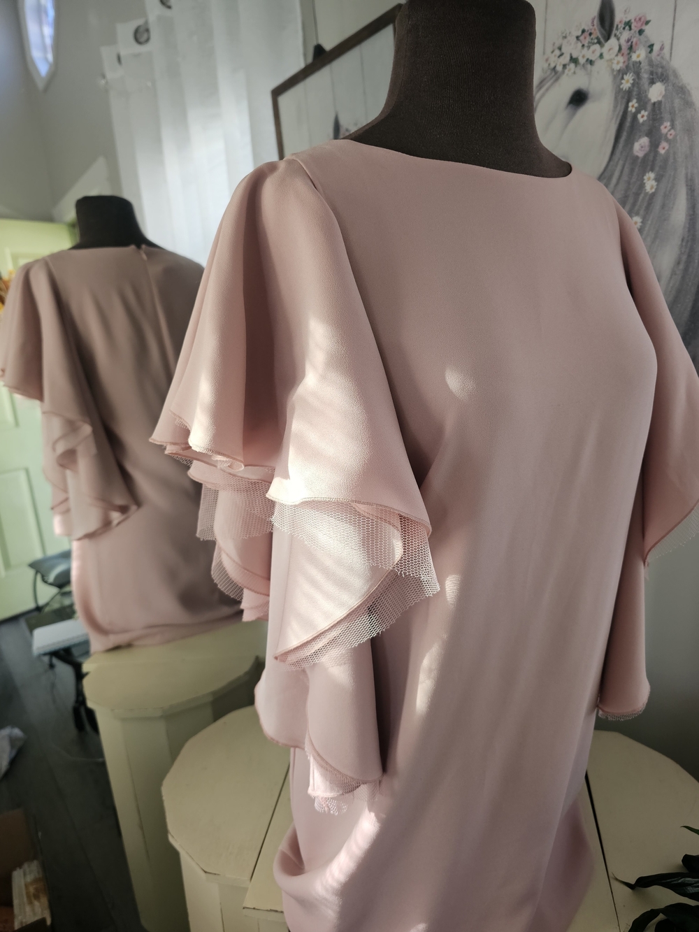 BCBGMaxAzria Blush Asymmetrical Ruffle Sleeve Dress